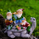 Upgraded Size Solar Garden Outdoor Statues Three Gnomes having party on turtle with 7 LED Solar Figurine for Lawn,Patio,Balcony,Yard Decor Unique Housewarming Gift, for grandfather, Father,Grandma,Wen by CozyNest Decor