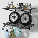 2 Pack Heavy Duty Garage Wall Shelving, 2' x 4' Wall Mount Storage Shelf, Holds 200 lbs Each, Garage Shelving Wall Mounted, Storage Rack with Hooks (Black) by GreenHaven Gardens