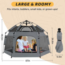 Pop Up Playpen for Babies with Canopy & Safety Lock - Outdoor Baby Playpen with 6 Ground Stakes & 6 Sand Stakes, UV Protection & Carry Bag, Instant Beach Tent for Indoor/Outdoor Use（Grey） by TinyTreasures Baby Boutique