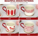 Koja Hand Painted 15 oz. Porcelain Ceramic Mugs Set. Service for 4. (Hand Painted - Red) by CozyNest Decor
