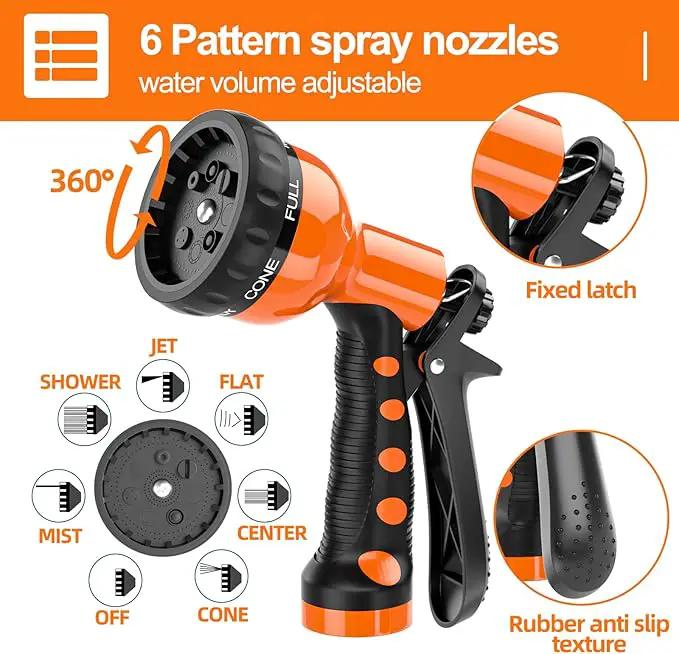 3/8” Lightweight Coil Garden Hose 100 FT, EVA Retractable Curly Water Pipe with 6-Pattern Spray Nozzle for Boat, Greenhouse, Yard, Patio (Orange), photo 7 of 7