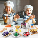 Juboury Pretend Play Kitchen Set - Toy Kitchen Accessories with Stainless Steel Cookware Pots and Pans, Plates, Cooking Utensils, Kids Chef Coat & Hat, Wooden Play Food for Kids, Girls, Boys, Toddlers by TinyTreasures Baby Boutique