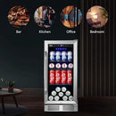 15'' Beverage Refrigerator and Beer Fridge Under Counter Built-in or Freestanding,127 Cans Beverage Cooler with Glass Door and Lock for Bottles and Cans Beer/Soda/Water/Wine by CozyNest Decor