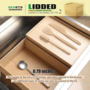 Stackable Bamboo Drawer Organizer Set – 2 Boxes with 1 Lid | Wood-Laminated Trays for Kitchen Utensils, Silverware & Flatware – Storage Fits Cabinets, Pantry, Bathroom & Office | 10.2"x7.3" (2-Pack) by CozyNest Decor
