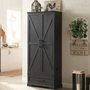 72" Farmhouse Kitchen Pantry Cabinet with Drawer, Tall Storage Cabinet with 2 Barn Doors and Shelves, Versatile Large Rustic Storage for Dining Room, Bathroom, Living Room, Black by CozyNest Decor