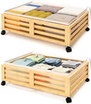 Under Bed Storage Containers With Wheels - 2 Pcs Bamboo Wood Rolling Underbed Shoe Storage Bins With Dust Bags for Clothes Blankets, Duvet Covers Snacks Toys (Natural) by CozyNest Decor