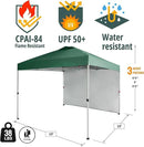 CROWN SHADES 10x10 Pop Up Canopy with 1 Side Wall - Beach Tent with One Push Setup - Outdoor Sun Shade for Events, Parties, Camping - Gazebo with STO-N-Go Cover Bag (Forest Green) by GreenHaven Gardens