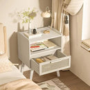 Lerliuo Rattan Nightstands Set of 2, Side Table with Drawer Open Shelf, Cane Accent Bedside End Table, Mid Century Modern Night Stand for Bedroom, Dorm and Small Spaces (Grey White) by CozyNest Decor