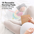 Organic Nursing Pads - 14 Washable Viscose Derived from Bamboo Breastfeeding Pads, Wash Bag, Reusable Breast Pads for Breastfeeding, Nipple Pads for Breastfeeding Essentials(Pastel Touch, XL 5.5") by TinyTreasures Baby Boutique