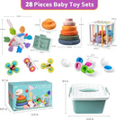 Baby Toys for 6 to 12 Months, Montessori Sensory Bins & Teething Toys, 6 in 1 Stacking Blocks, Rings, Eggs, Spinner, Crab Shape, 27 Pieces, Ages 6-36 Months by TinyTreasures Baby Boutique