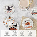 6 PCS Halloween Coasters with Metal Holder and Cork Base Ceramic Drink Coasters Absorbent Cup Mat Non-Slip for Home Kitchen Office Table Decor, 4 Inch Halloween 1 by CozyNest Decor