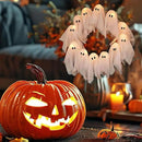 Halloween Ghost Wreath, 12 LED Light-Up White Ghost Garland, Spooky Indoor & Outdoor Hanging Decoration for Front Door, Wall, Party, Battery-Powered Halloween Decor, Holiday Spooky Garland A by CozyNest Decor
