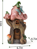 Fairy Garden Accessories Outdoor Statues, Mushroom House Decor,Large Gnome Solar Powered Lights Sculptures,Pink Resin Figurine Butterfly Figurines Lawn Ornaments for Patio Yard Decorations 11Inch by CozyNest Decor