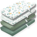 4 Pack Sage Green Fitted Nursery Sheets Breathable Neutral Unisex Baby Sheets for Boys or Girls with Leaf and Flower Design (Changing Pad Cover) by TinyTreasures Baby Boutique