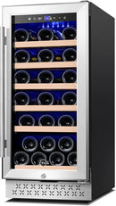 Tylza 15 Inch Wine Cooler Under Counter, 33 Bottle Built-in Wine Fridge with Stainless Steel Tempered Glass Door, Temp Memory Function, Freestanding Fast Cooling Wine refrigerator, Quiet Operation by CozyNest Decor