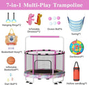 LAMERGE 55" 7-in-1 Round Trampoline for Kids Boys & Girls Ages 1-8, Indoor & Outdoor Trampoline for Fun, Adjustable Height Handrail ＆ Enclosed Safety Net ＆ Durable Designs for Toddlers Children by TinyTreasures Baby Boutique