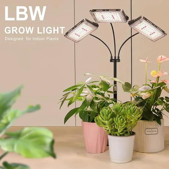 LBW Plant Grow Light, Full Spectrum Tri-Head Desk Plant Light for Indoor Plants, Growing Lamp with 3H/6H/12H Timer, 6-Level Brightness, 3 Lighting Modes, Height Adjustable, Ideal for Indoor Growth, photo 4 of 7