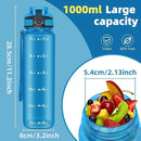 OLDLEY 32 oz Motivational Water Bottle with Time Marker, Sports Water Bottle With Strap, Leakproof & BPA Free Large Water Bottle for School, Gym, Travel, Outdoor, Tritan, Blue by CozyNest Decor