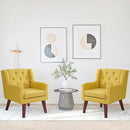 Accent Chairs Set of 2, Button-Tufted Upholstered Living Room Chairs Set of 2, Comfy Reading Chair Mid Century Modern Chairs with Linen Fabric Lounge Arm Chairs for Bedroom (Bright Yellow) by CozyNest Decor