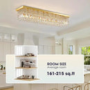 10 Lights Gold Flush Mount Rectangle Chandelier, Modern K9 Crystal Chandeliers Light Fixture Rectangular Raindrop Chandelier Pendant Island Light for Living Dining Room Kitchen Bar L47 Inch by CozyNest Decor