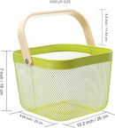 Metal Mesh Steel Basket, Storage Organizer Basket Multi-functional Hanging Kitchen Baskets Fruit Basket with Wooden Handle for Kitchen Bathroom Picnic Shopping Decor Cabinet Home, Macaron Green by GreenHaven Gardens