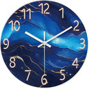 Glass Blue Wall Clocks Battery Operated 16 Inch Marble Pattern Big Clock for Office Abstract Silent Wall Clock Non Ticking by CozyNest Decor