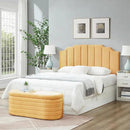 24KF Yellow Teddy Fabric Tufted for Queen Upholstered Headboard, Modern Vertical Channel Design Full Headboard with Stepped Silhouette Top Edge,6026-Q-Teddy Yellow by CozyNest Decor
