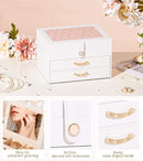 White Jewelry Box Organizer: Home Decor for Women - 2-Drawer Holder for Valentine’s Day Birthday Christmas White Pink by TinyTreasures Baby Boutique