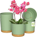 ZMTECH Plant Pots, Set of 6 6.5'' Self Watering Plastic Planter with Drainage Hole and Saucer,Modern Decorative Flower Pot for Indoor Outdoor House Plants, Succulents, Flowers - Green by GreenHaven Gardens