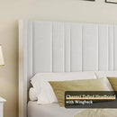 HOMBCK Full Bed Frame Upholstered Bed with Vertical Channel Tufted Headboard & Footboard/Wooden Slats/No Box Spring Needed/Easy Assembly, Cream by CozyNest Decor