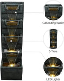 SunJet 4-Tiers Modern Cascading Indoor/Outdoor Fountains and Waterfalls with LED Lights - 39.3" High Large Water Fountain for Garden, Patio, Yard, and Deck Decor - Relaxing Water Fountain Outdoor by GreenHaven Gardens