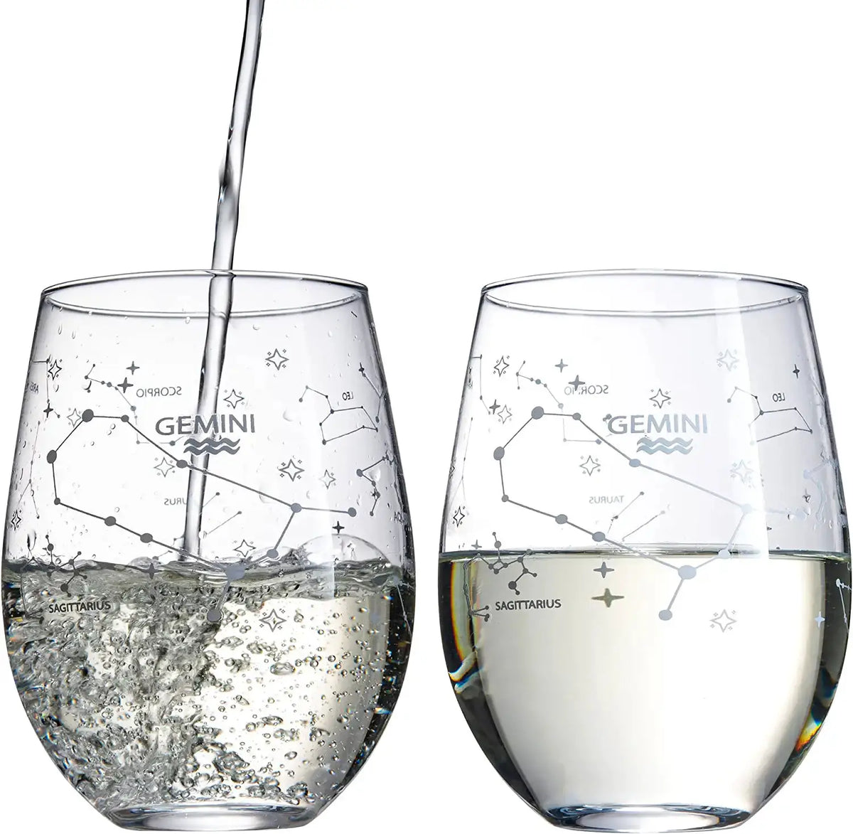 Set Of 2 Zodiac Sign Wine Glasses With 2 Wooden Coasters By Astrology Drinking Glass, photo 6 of 6