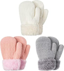 Winter Mittens Gloves Beanie Hat Set for Kids Baby Toddler Children, Thick Warm Knit Fleece Lined Thermal Set for Boys Girls by TinyTreasures Baby Boutique