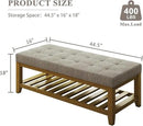 Large Rectangular Upholstered Ottoman Bench, Linen Tufted Footrest Ottoman with Solid Wood Shelf Storage Coffee Table for Bedroom Living Room, Linen by CozyNest Decor