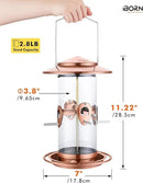 iBorn Metal Bird Feeder for Outside Hanging,Wild Bird Feeders for Cardinal,18cm Large Roof&Tray Brushed Copper 10 Port(Seed is not Included) by CozyNest Decor