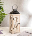 TIMRIS Large Wooden Candle Lanterns Decorative Set of 2, Rustic Farmhouse Whitewash Floor Lanterns, Indoor/Outdoor Hanging Lanterns for Home Decor (No Glass) by CozyNest Decor