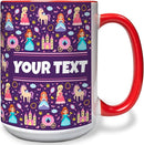 Personalized Mug for Kids - Princesses - Custom Name/Text, Ceramic Hot Chocolate/Cocoa/Coffee Cup for Girls, Birthday/Christmas/Holiday Gift - 15 oz, Red Handle by TinyTreasures Baby Boutique