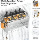 CCCEI Modular Power Tool Organizer Wall Mount with Charging Station. Garage 4 Drill Storage Shelf with Hooks, Drill Bit Heavy Duty Rack, Silver Tool Battery Holder Built in 8 Outlet Power Strip. by GreenHaven Gardens