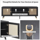 JYED Mid Century Modern TV Stand and Console for TVs Up to 75" - Black Entertainment Center, 2 Gold Metal Mesh Doors & MDF Wood Grain, 15.8" D x 66" W x 23.5" H by CozyNest Decor