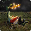 Solar Powered Gnome Garden Statue - Resin Gnome on Green Leaf with Large Yellow Stamen Sunshade, LED Lights Decorations, for Women Men, Outdoor Decor Ornaments for Outside by GreenHaven Gardens