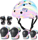 Adjustable Kids Bike Helmet with Knee & Elbow Pads Set, Color Gradient Design for Boys and Girls Aged 3-14+, for Skateboarding, Scooter, Roller & Inline Skating, Longboard by TinyTreasures Baby Boutique