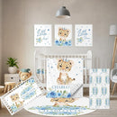 Personalized Crib Bedding Set, 5 Pcs Custom Nursery Bedding Sets with Name, Infant Bedding Set for Baby Boy Girl, Blue Leopard Double Layer Baby Crib Set, Babies Toddlers Kids Customized Gifts by TinyTreasures Baby Boutique