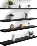 Wood Floating Shelves for Wall Decor, Rustic Wall Shelves for Bedroom Bathroom Kitchen Living Room, Set of 4 Black 36 Inch by CozyNest Decor