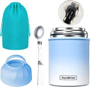 Soup Thermo for Hot Food & Drinks, Thermo Lunch Box for Kids, 17oz Vacuum Insulated Food Container with Spoon&&Drawstring Bag, Soup Therm for Adults, Blue&White by TinyTreasures Baby Boutique