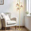 Floor Lamp for Living Room Bedroom Rattan Boho Standing Lamp with Remote Dimmable Black Wicker Arc Bamboo Lamp Shade Floor Light Adjustable Tall Lamp Farmhouse Industrial Floor Lamps Bohemian by CozyNest Decor