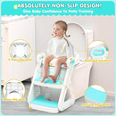 Gimars Upgrade Ultra-Stable 2 In 1 Multifunctional Toddler Potty Seat For Toilet with Setp Stool, Potty Traning Toilet For Boys Girls With Widened Ladder,Comfortable Safe Potty Seat With Handrail,Aqua by TinyTreasures Baby Boutique