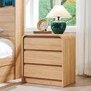 25" Tall Modern Nightstand with Charging Station, 23.6'' Wide Wood Bedside Table w/3 Storage Drawers, Small Dresser w/Curved Profile Design, End Table for Bedroom, Natural Oak by CozyNest Decor