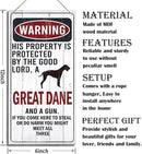 Warning Sign, This Property Is Protected By The Goodlord, A Great Dane And A Gun Warning Wood Plaque Sign, Funny Door Signs, Decorative Wood Hanging Suspension Plaque, Farmhouse Wooden Wall Decor by CozyNest Decor