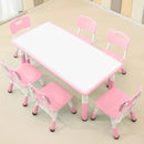 Children's Table and Chair Set Suitable for Boys and Girls Age 2-12 Height Adjustable Table top Can be Painted with 6 Seats Suitable for Family Learning Daily use (Pink) by CozyNest Decor
