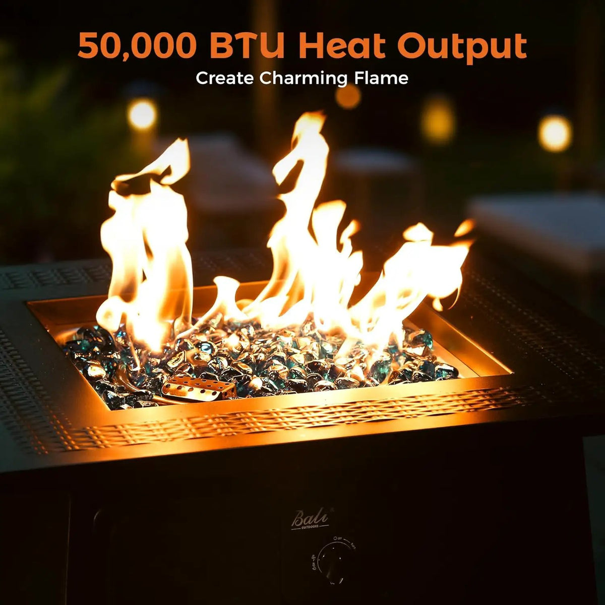 BALI OUTDOORS Gas FirePit Table, 28 inch 50,000 BTU Square Outdoor Propane Fire Pit Table with Lid and Blue Fire Glass, photo 2 of 6